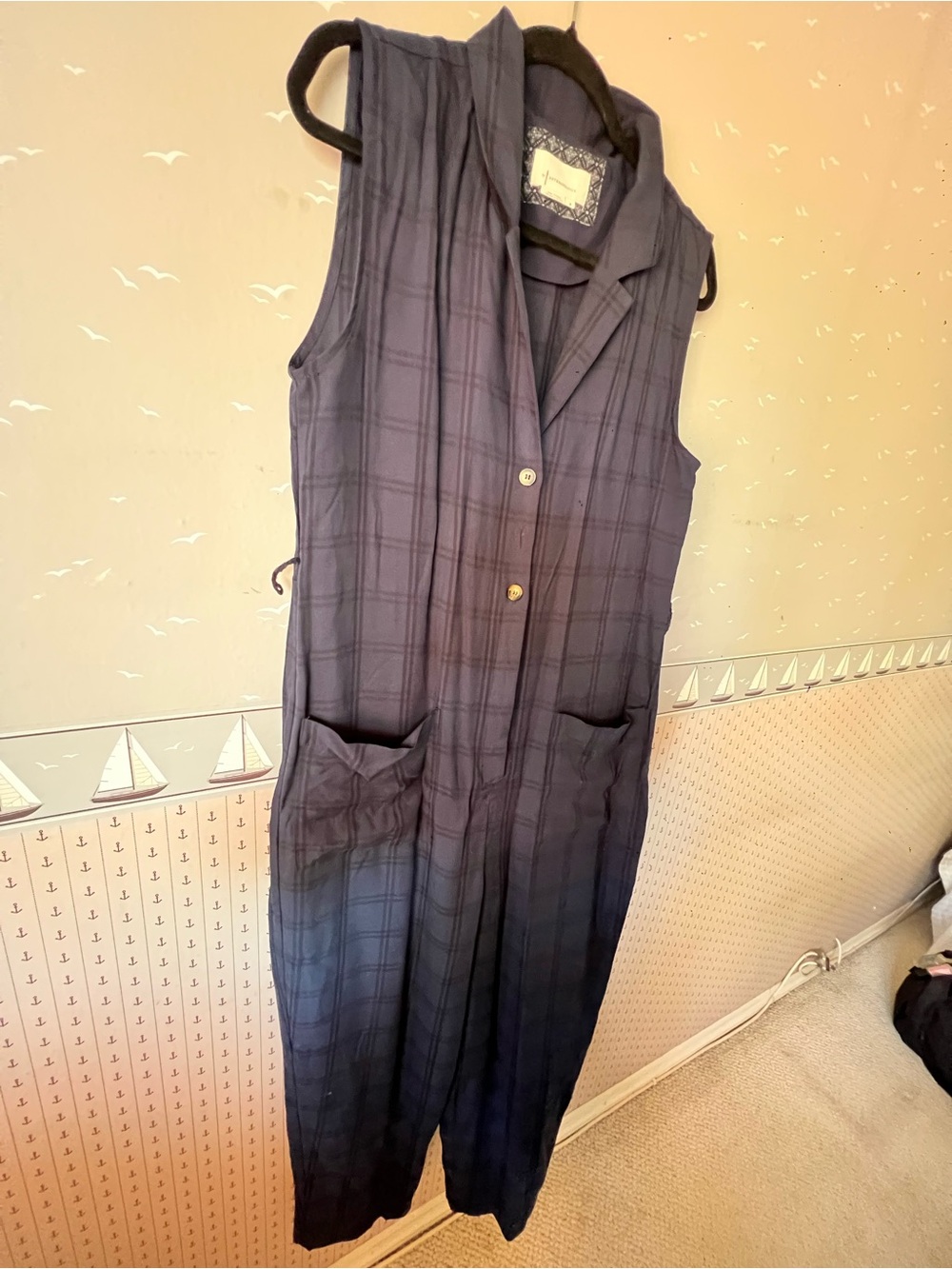 Anthropologie Navy Plaid Sleeveless Maxi Dress
